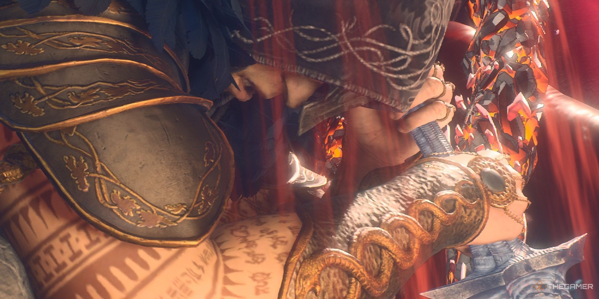چگونه می توان در DD2 رئیسان پس از بازی The True Ending را شکست داد 7 Arisen با خنجرهای خود در Dragon's Dogma 2 خنجر می زند.