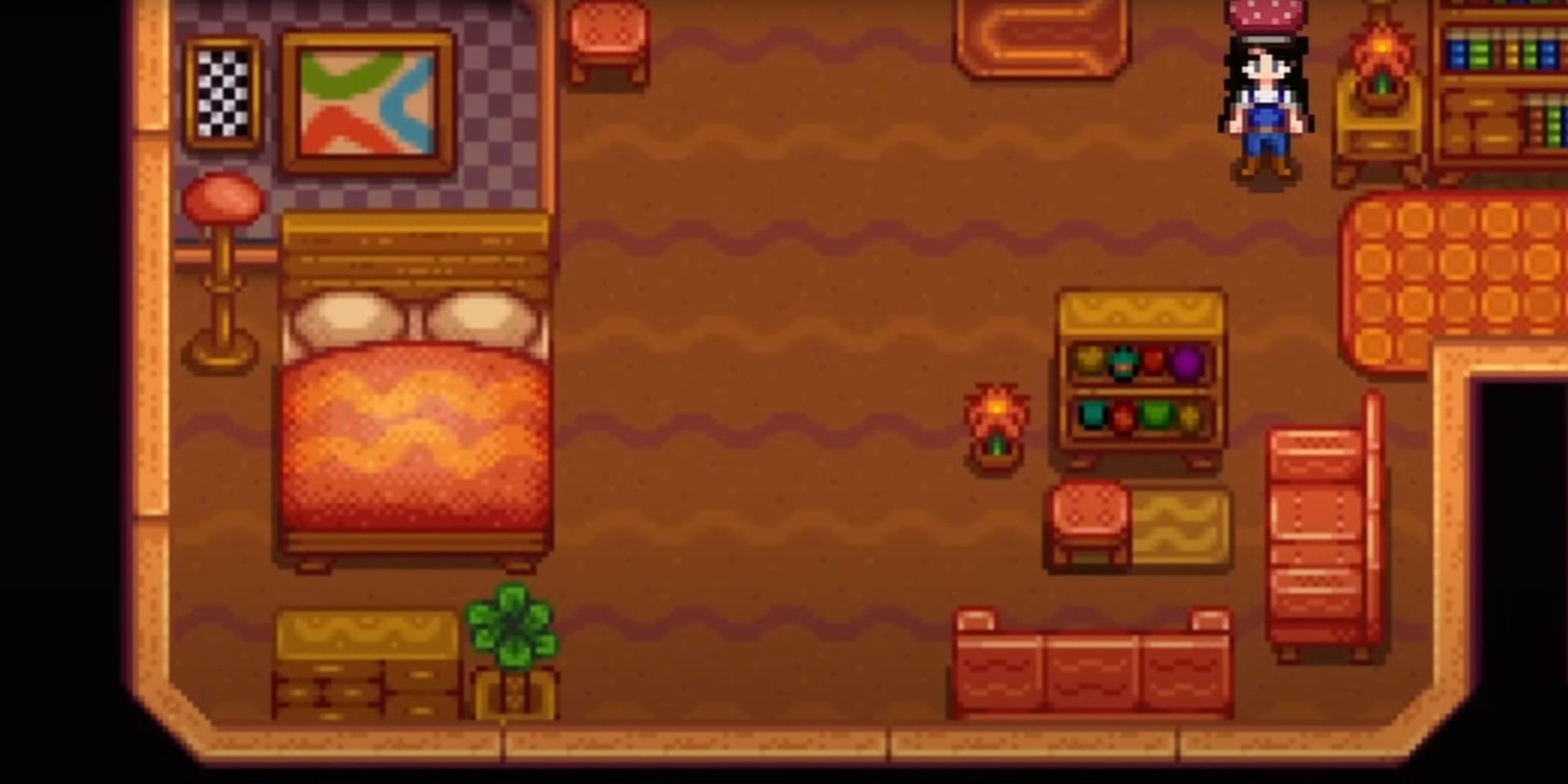 تصویری از Stardew Valley of the Retro Catalogue که شامل بسیاری از مبلمان نارنجی رنگ با الهام از دهه 70 است.