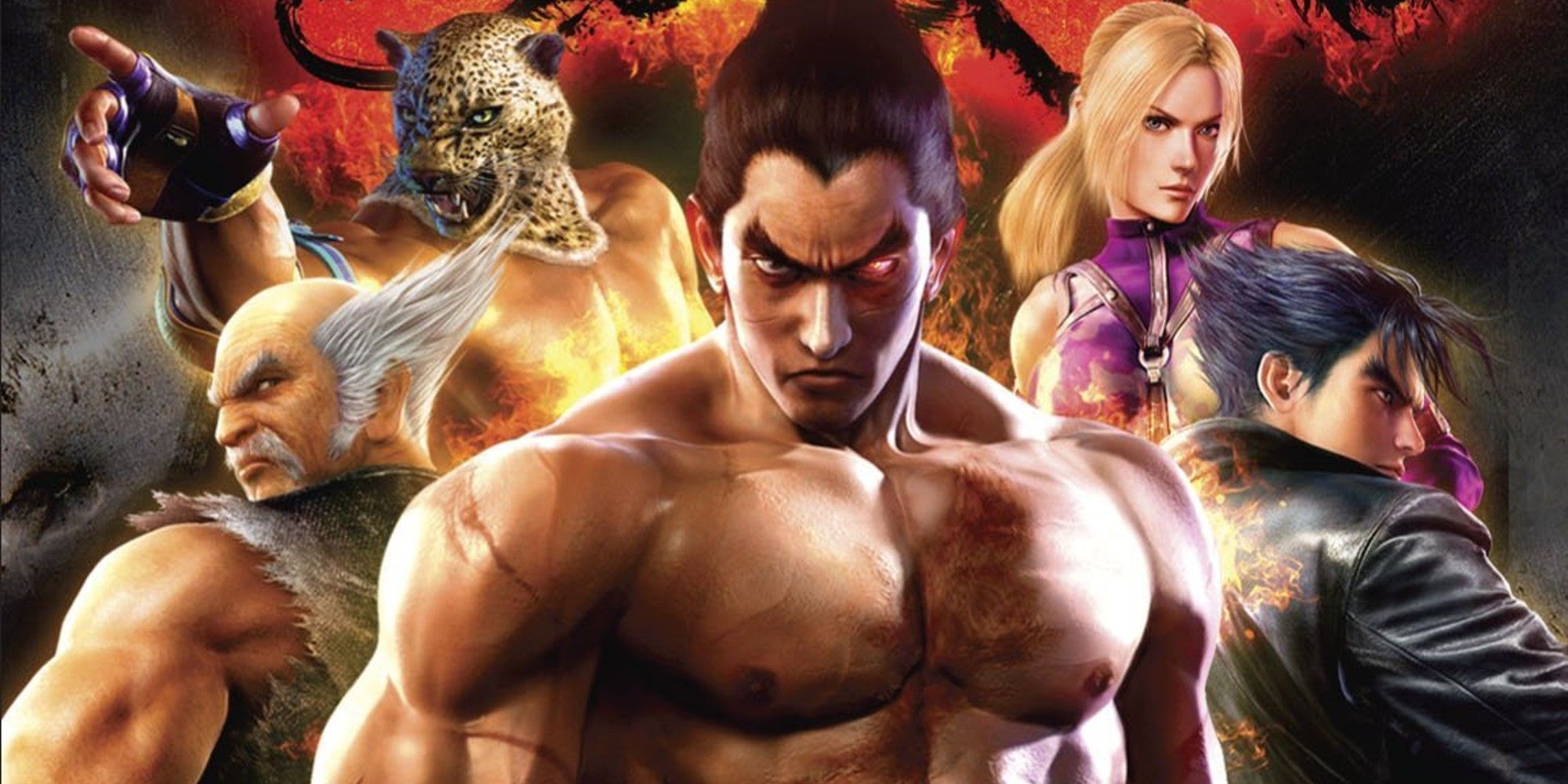 کازویا، هیهاچی، نینا، جین و کینگ روی جلد Tekken 6. 
