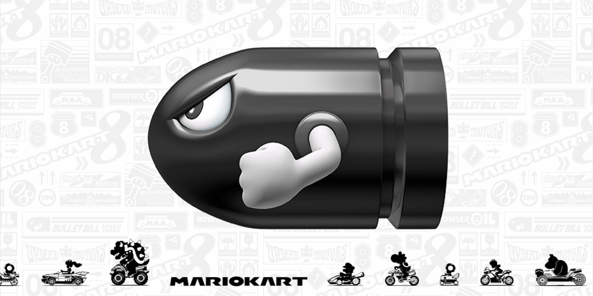 Bullet Bill در برابر صفحه بارگیری Mario Kart 8. 