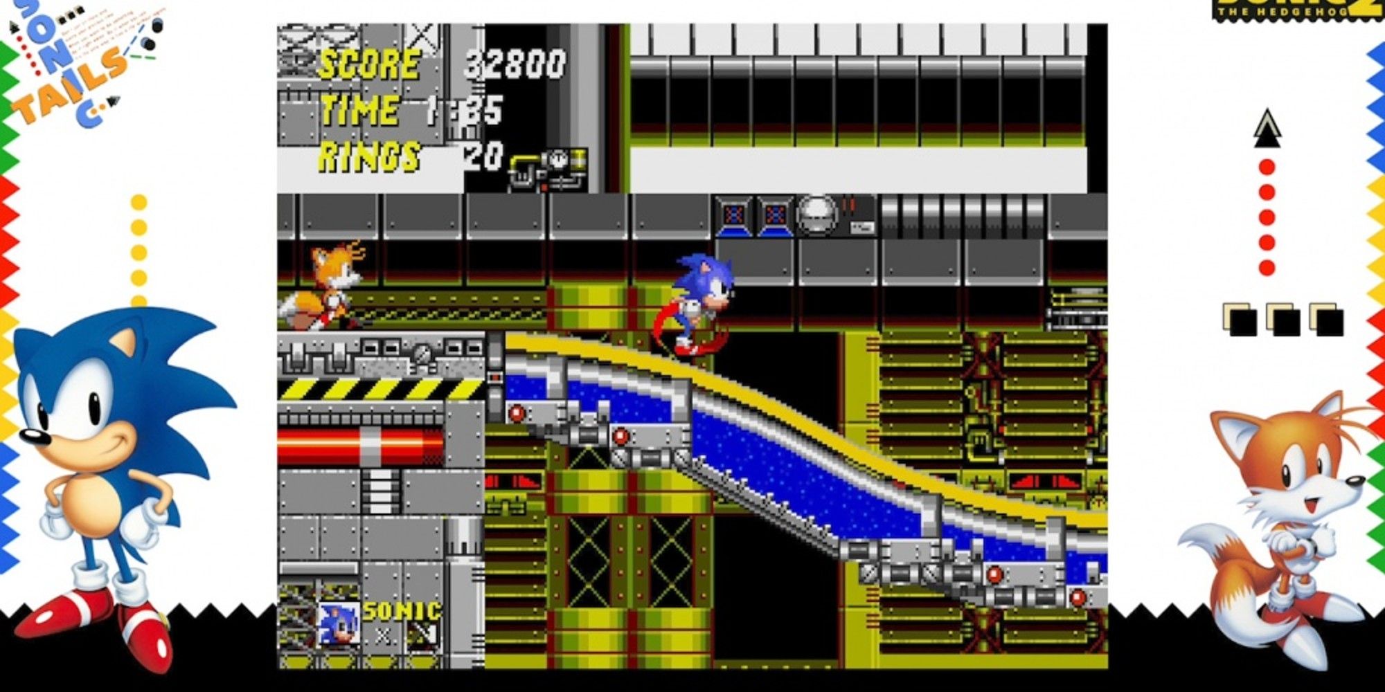 Sonic and Tails در حال اجرا در منطقه کارخانه شیمیایی در Sonic the Hedgehog 2