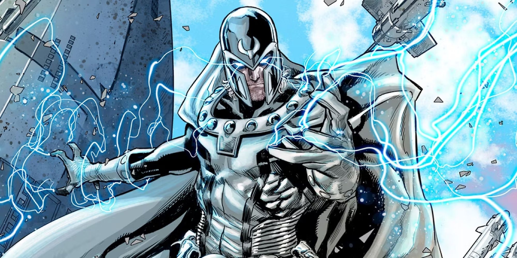X-Men: Magneto In White Armor که امواج مغناطیسی را به بیرون می فرستد