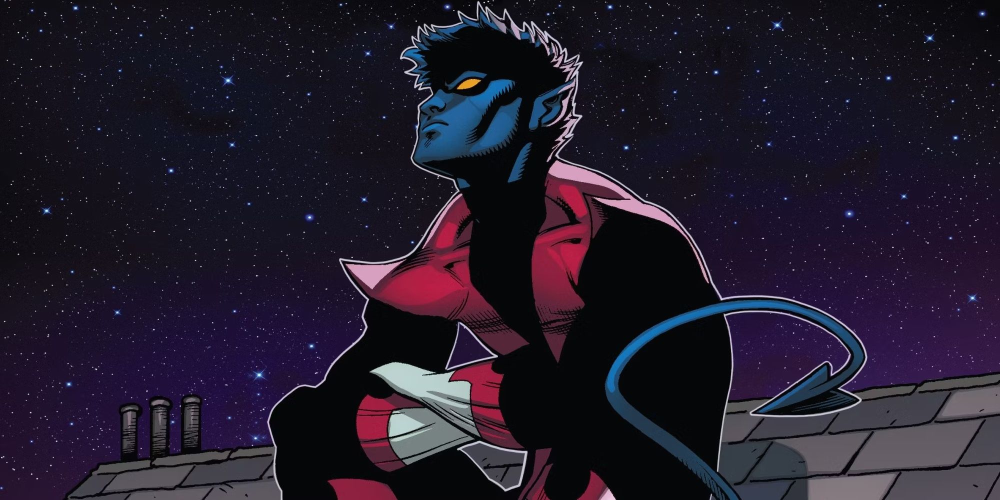 X-Men: Nightcrawler در حال غر زدن روی پشت بام در شب