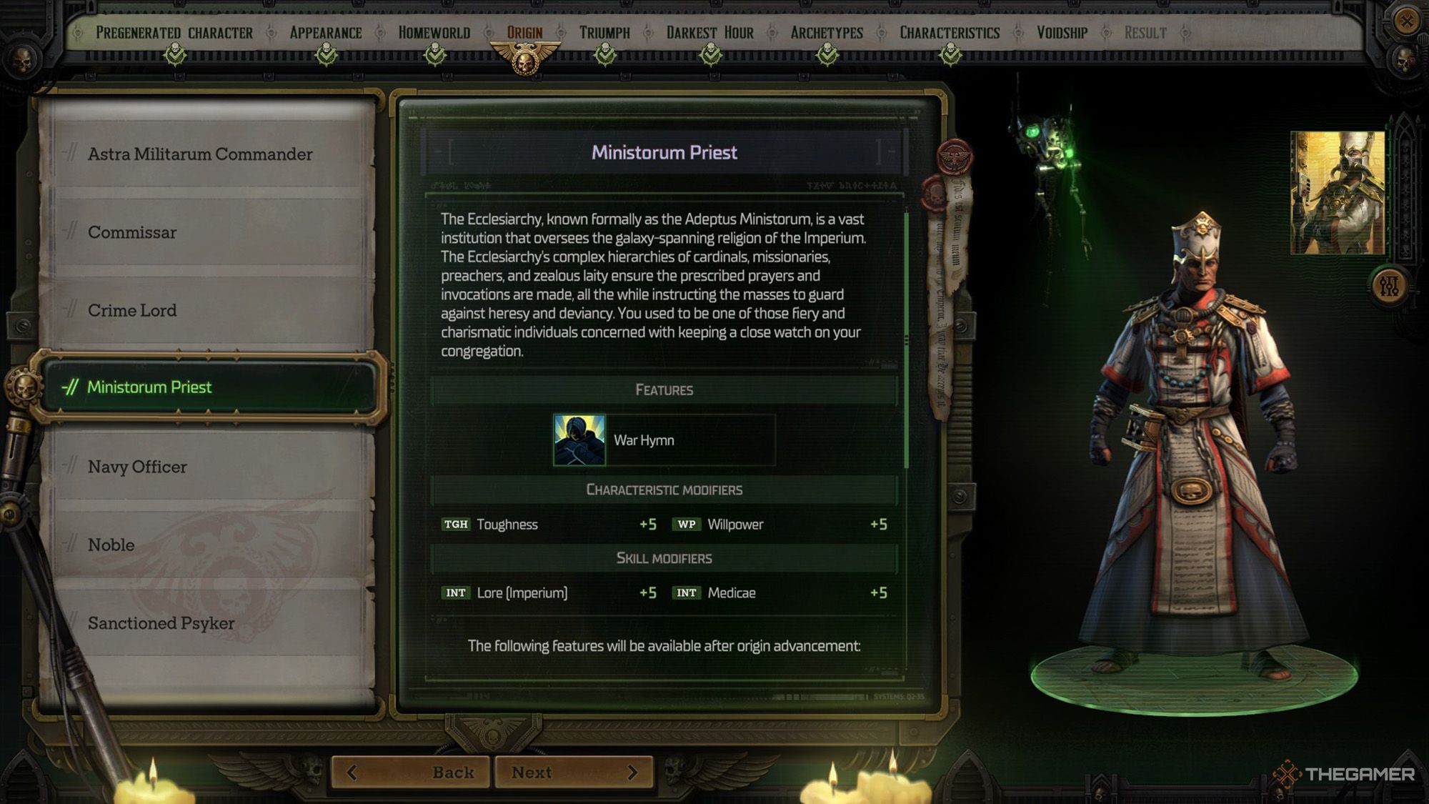 Warhammer 40000 Rogue Trader - ویژگی ها و استعدادهای Ministorum Priest