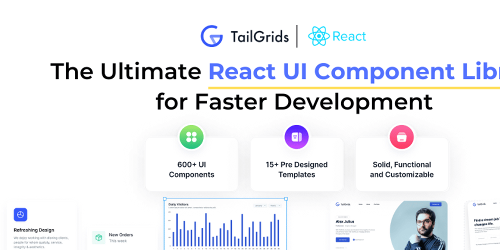 TailGrids React: 600+ کامپوننت Tailwind CSS React UI