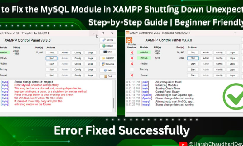 رفع خطای «خاموش شدن غیرمنتظره ماژول MySQL» در XAMPP: راهنمای گام به گام