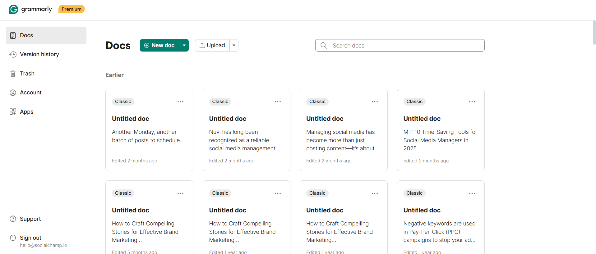 داشبورد Grammarly