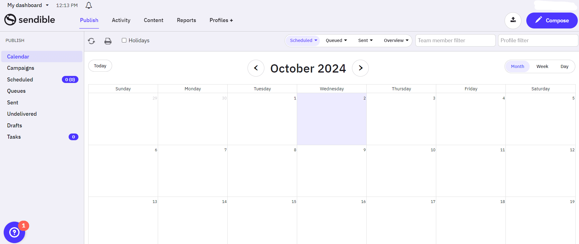 داشبورد Sendible