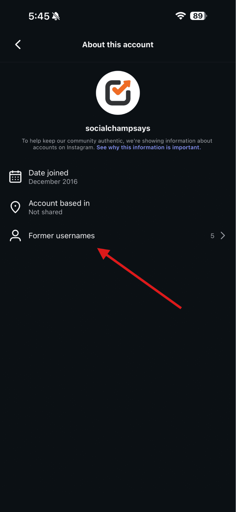 روی «نام‌های کاربری سابق» ضربه بزنید