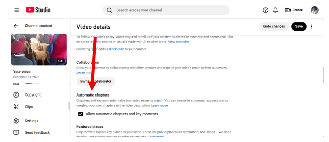فصل های خودکار را انتخاب کنید