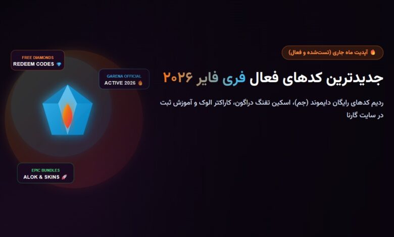 جدیدترین کدهای فعال فری فایر ۲۰۲۶؛ ردیم کد جم (Diamond)، اسکین و آموزش ثبت جدیدترین کدهای فعال فری فایر ۲۰۲۶؛ ردیم کد جم (Diamond)، اسکین و آموزش ثبت