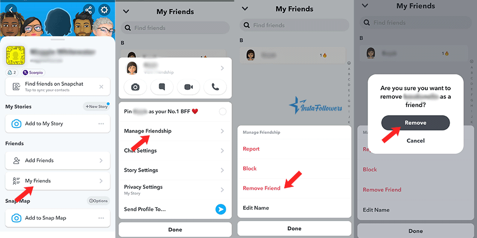 how to remove friends snapchat