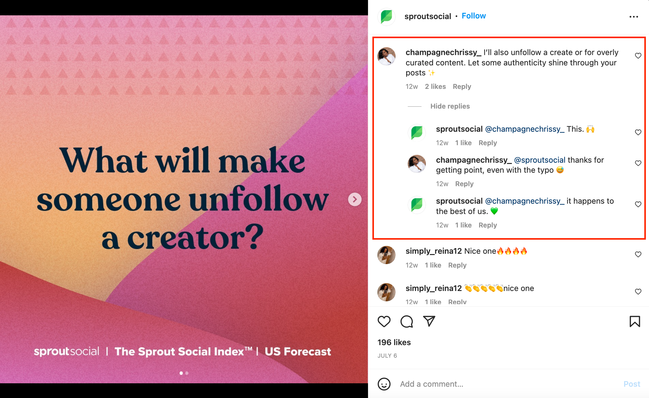 مثال Sprout Social Instagram