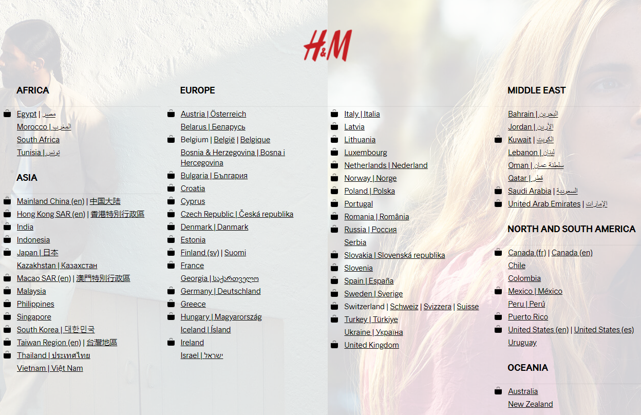 تصویری از بازاریابی بین المللی H&M در مناطق مختلف