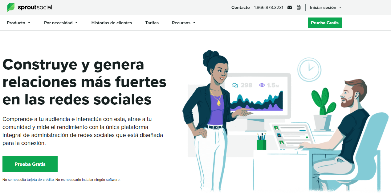 صفحه اصلی وب سایت اسپانیایی بازاریابی بین المللی Sprout Social