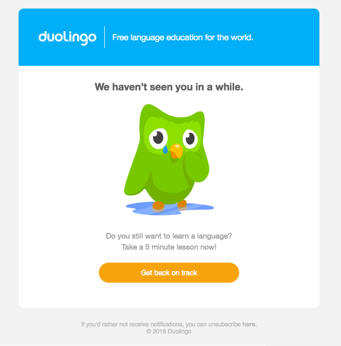 قالب بازاریابی ایمیلی مجدد از Duolingo